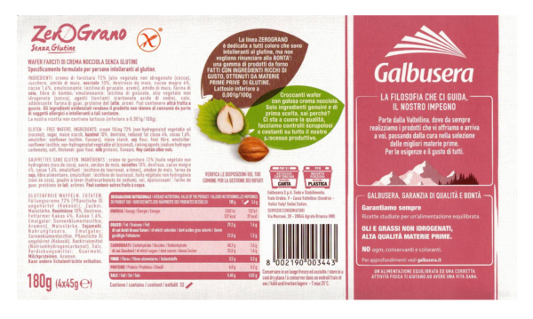 Galbusera ZeroGrano Wafer alla Nocciola, Senza Glutine 180g ingredienti