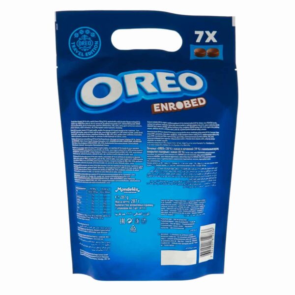 Oreo Enrobed Biscotti Ripieni di Crema Ricoperti di Cioccolato 287g retro