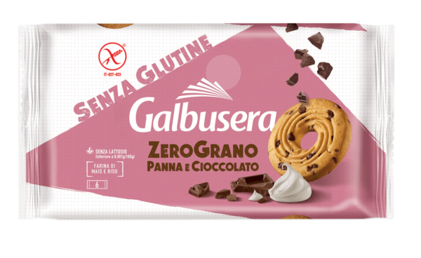 Galbusera ZeroGrano Frollini con Panna e Gocce di Cioccolato Senza Glutine e Senza Lattosio 220g