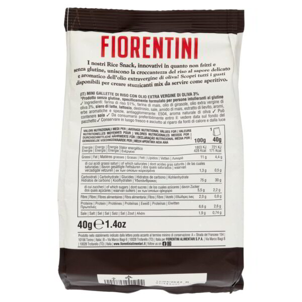 Fiorentini Rice Snack all'Olio Extra Vergine di Oliva 40g retro