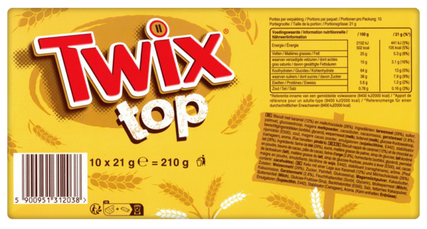 Twix Top Biscotto e Caramello con Cioccolato al Latte 210g retro