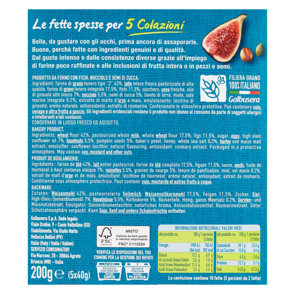 Galbusera BelleBuone Fette Spesse con Fichi, Nocciole e Semi di Zucca 200g retro