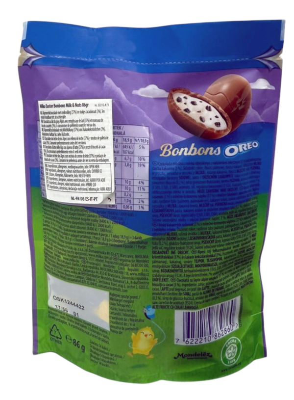 Milka Bonbons Oreo Ovetti Latte e Biscotto 86g retro