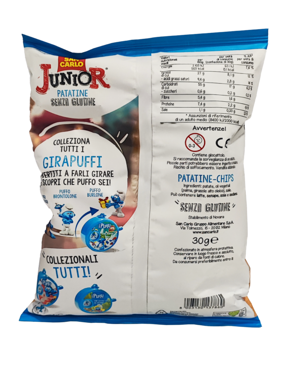 San Carlo Junior Puffi Patatine Senza Glutine con Girapuffo 30g retro