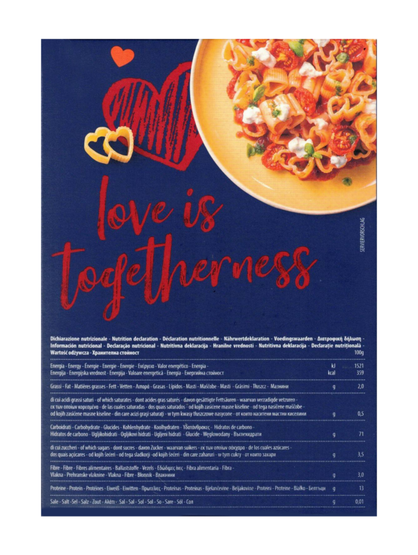 Barilla Pasta Gesto d'Amore a Forma di Cuore 400g retro