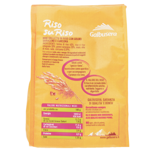 Galbusera RisosuRiso Triangolini con Grano Saraceno e Curcuma 70g retro