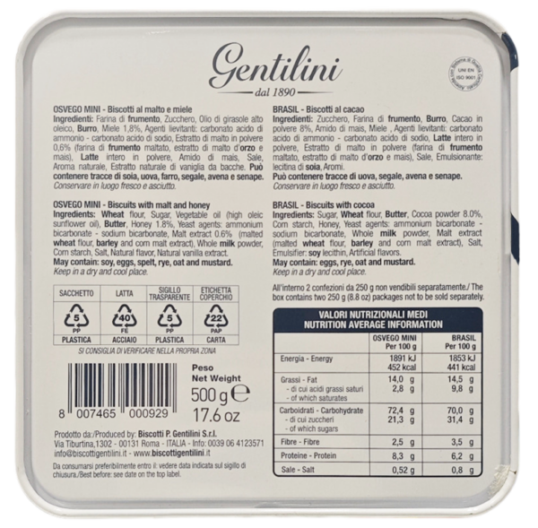 Gentilini Biscottiera Colosseo con biscotti Brasil e Osvego Mini 500g retro