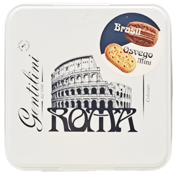 Gentilini Biscottiera Colosseo con biscotti Brasil e Osvego Mini 500g
