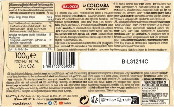 Balocco Mini Colomba Senza Canditi, Astuccio 100g ingredienti
