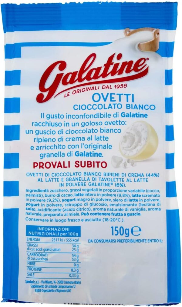 Galatine Ovetti di Cioccolato Bianco 150g retro