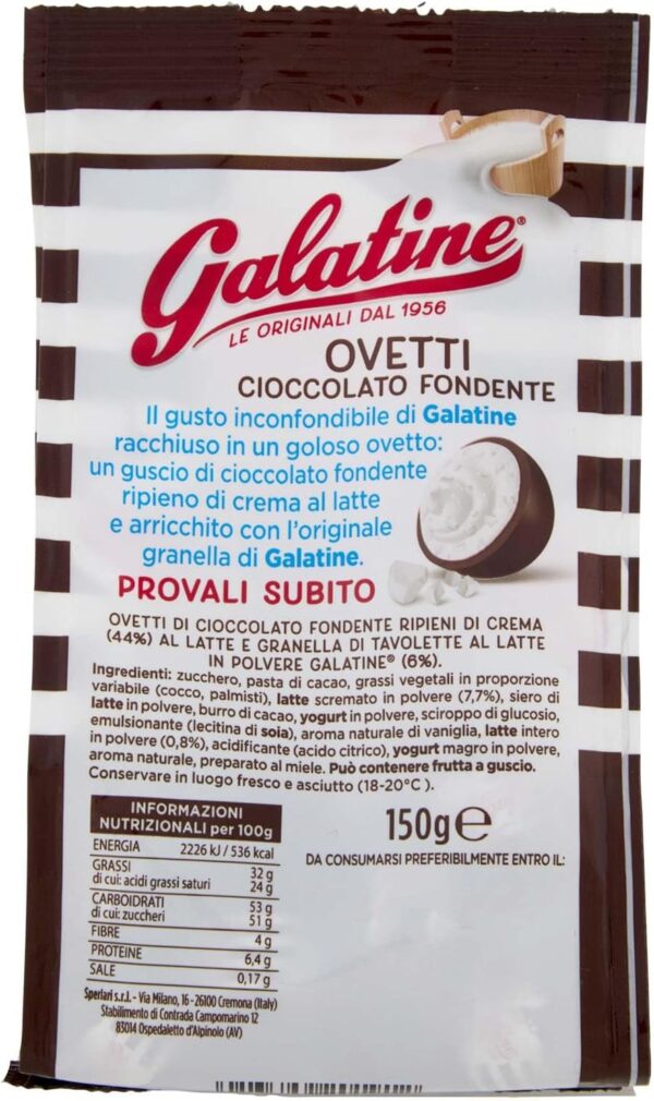 Galatine Ovetti di Cioccolato Fondente 150g retro