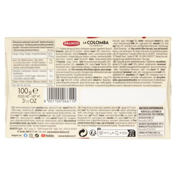 Balocco Mini Colomba Classica con Canditi, Astuccio 100g ingredienti