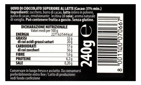 Balocco Inter Uovo al Cioccolato Superiore al Latte con Sorpresa 240g ingredienti