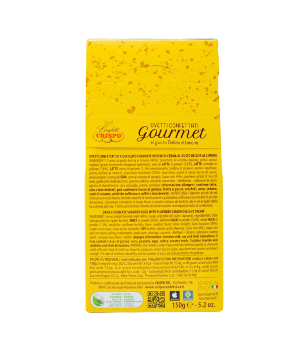 Crispo Ovetti Confettati Gourmet Cioccolato Fondente e Delizia al Limone 150g retro