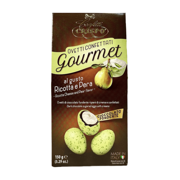 Crispo Ovetti Confettati Gourmet Cioccolato Fondente al gusto Ricotta e Pera 150g