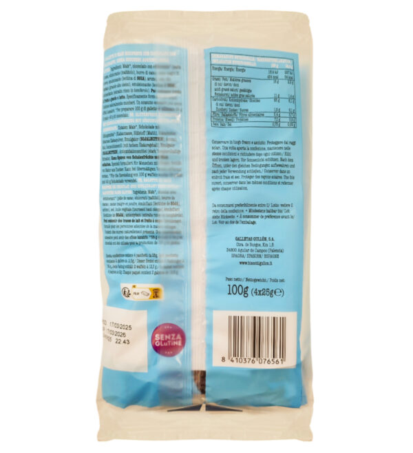 Gullon Zero Zuccheri Gallette di Mais Ricoperte di Cioccolato 100g retro