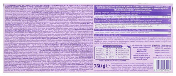 Bauli Limoncè Colomba con Farcitura Delicata al Gusto di Crema ai Limoni 750g ingredienti