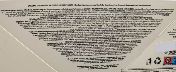 I Mori Colomba Artigianale con Crema al Fico D'India e Copertura di Glassa al Cioccolato Bianco 900g ingredienti