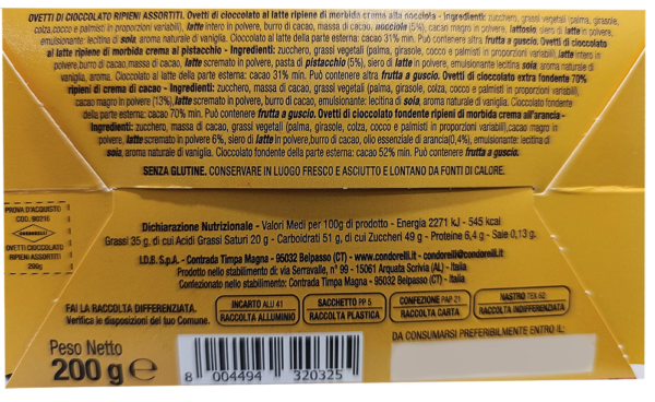 Condorelli Shopper Ovetti di Cioccolato con Ripieno Assortito 200g ingredienti