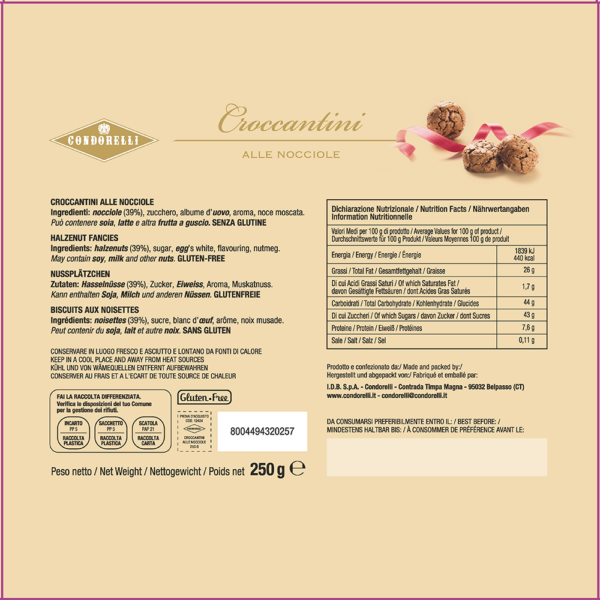 Condorelli Croccantini alle Nocciole 250g ingredienti