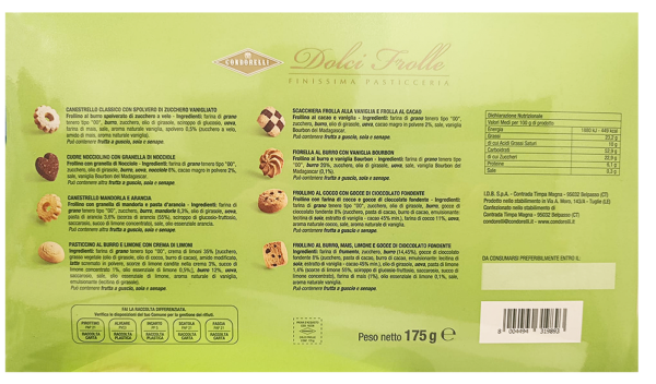 Condorelli Dolci Frolle Finissima Pasticceria Biscotti Assortiti Classici, Limone, Vaniglia e Cacao 175g ingredienti