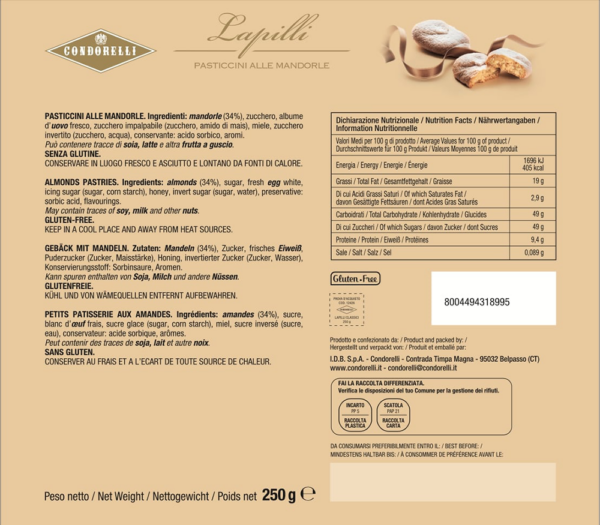 Condorelli Lapilli Pasticcini alle Mandorle 250g ingredienti