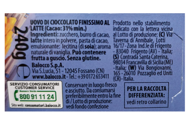 Balocco My Little Pony Uovo di Finissimo Cioccolato al Latte 240g Ingredienti