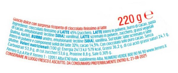 Kinder GranSorpresa Maxi Hot Wheels Uovo di Cioccolato al Latte 220g ingredienti