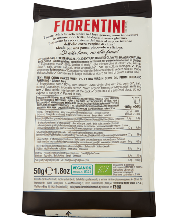 Fiorentini Mais Snack Bio Mini Gallette all'Olio Extravergine di Oliva 50g ingredienti