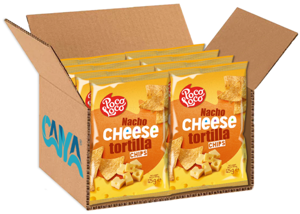 Poco Loco Tortilla Chips Nacho Cheese Snack di Mais al Formaggio 125g box
