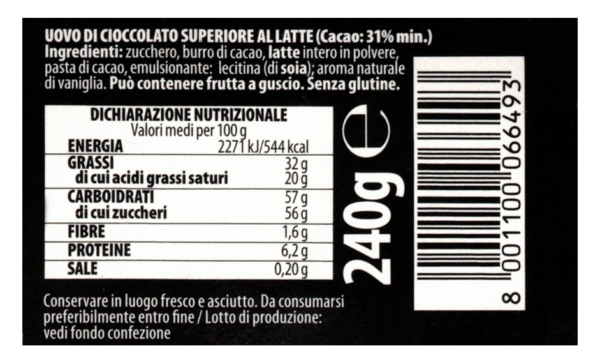Balocco Juventus Uovo al Cioccolato Superiore al Latte con Sorpresa 240g ingredienti