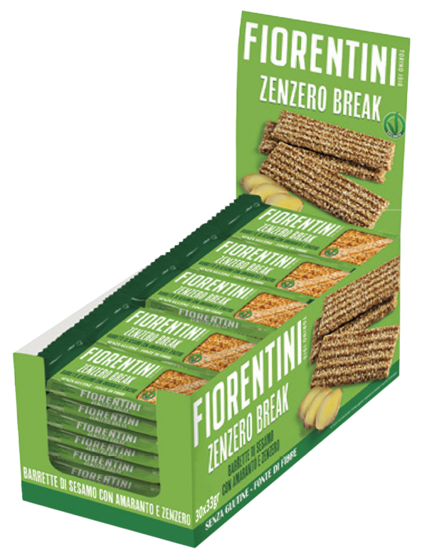 Fiorentini Zenzero Break Barrette Croccanti di Sesamo con Amaranto e Zenzero, Box 30x33g
