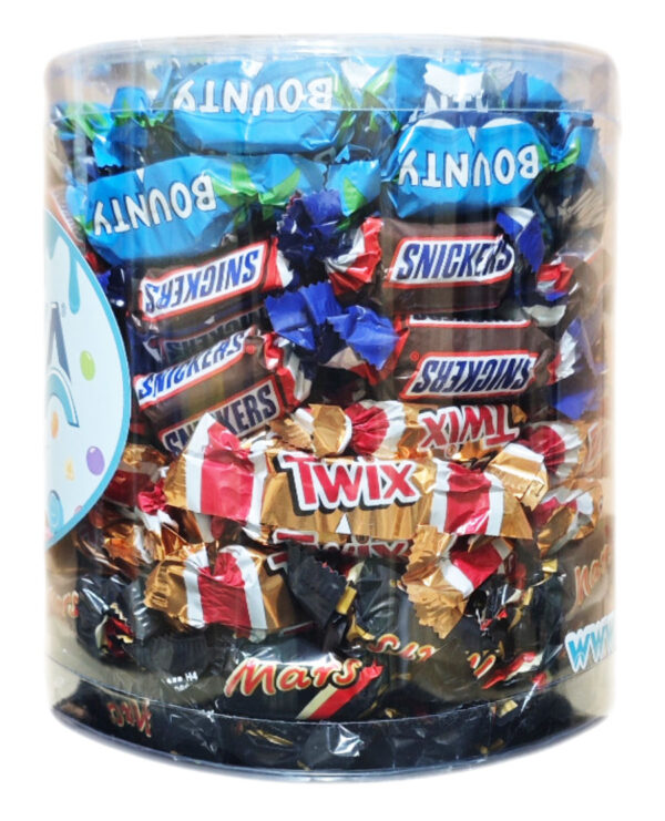 Cilindro Miniatures Mix con Bounty, Mars, Snickers e Twix 1kg