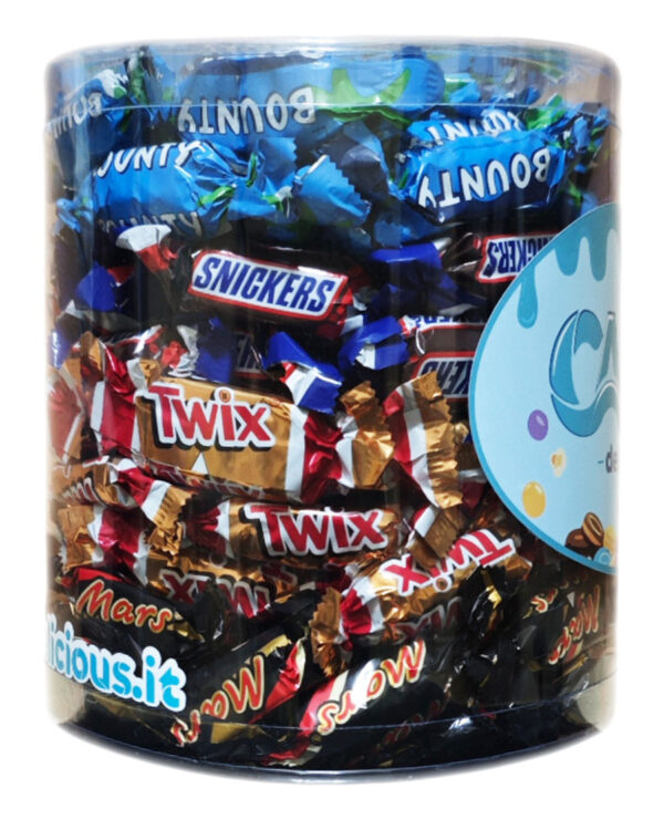 Cilindro Miniatures Mix con Bounty, Mars, Snickers e Twix 1kg