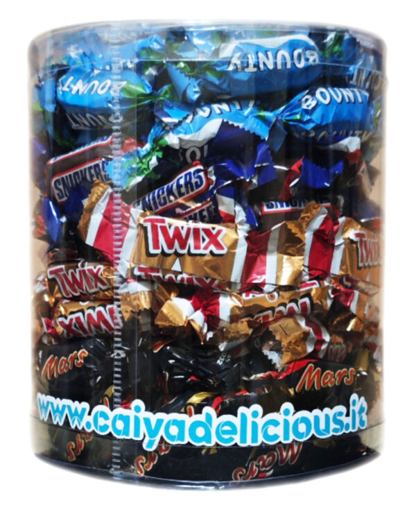 Cilindro Miniatures Mix con Bounty, Mars, Snickers e Twix 1kg