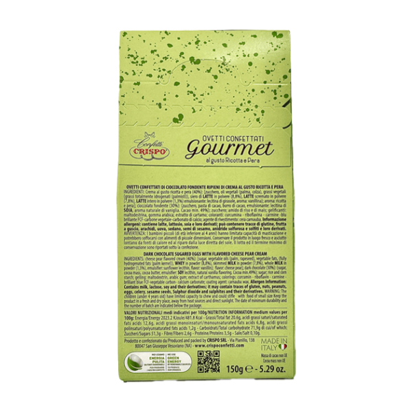 Crispo Ovetti Confettati Gourmet Cioccolato Fondente al gusto Ricotta e Pera 150g retro