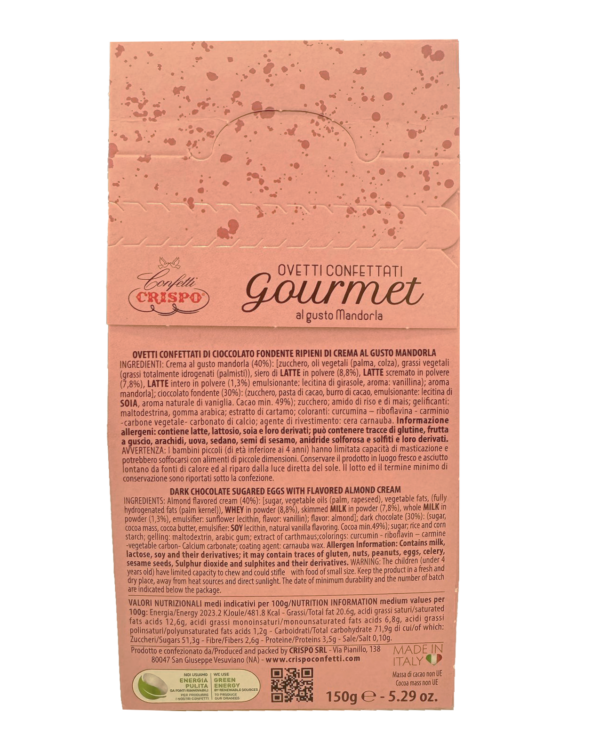 Crispo Ovetti Confettati Gourmet Cioccolato Fondente e Mandorla 150g retro