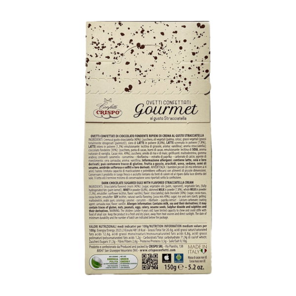 Crispo Ovetti Confettati Gourmet Cioccolato Fondente al gusto Stracciatella 150g retro