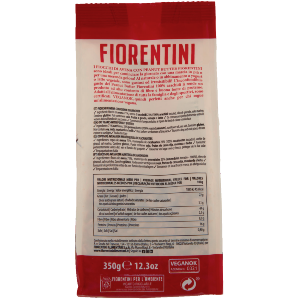 Fiorentini Peanut Butter Fiocchi di Avena Burro D'Arachidi 350G retro