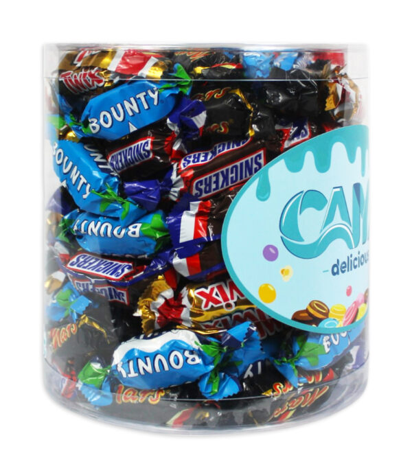 Cilindro Miniatures Mix con Bounty, Mars, Snickers e Twix 1kg