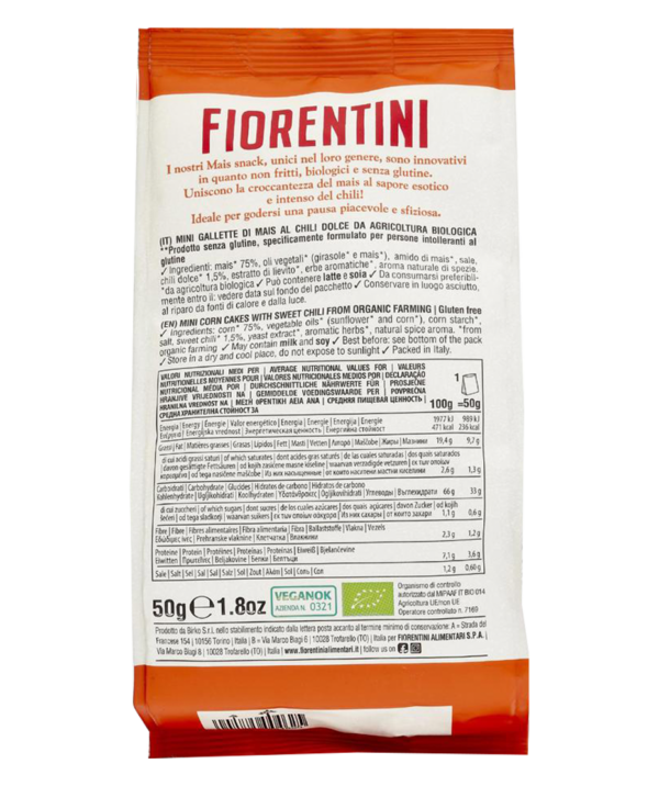 Fiorentini Mais Snack Bio Mini Gallette di Mais al Chili Dolce 50g ingredienti