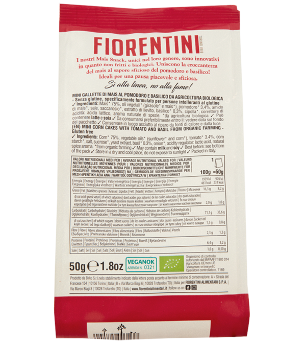 Fiorentini Mais Snack Bio Mini Gallette al Pomodoro e Basilico 50g ingredienti