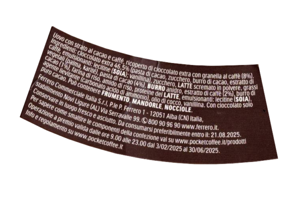 Pocket Coffee Uovo Doppio Gusto Cioccolato Fondente e Caffè 250g ingredienti