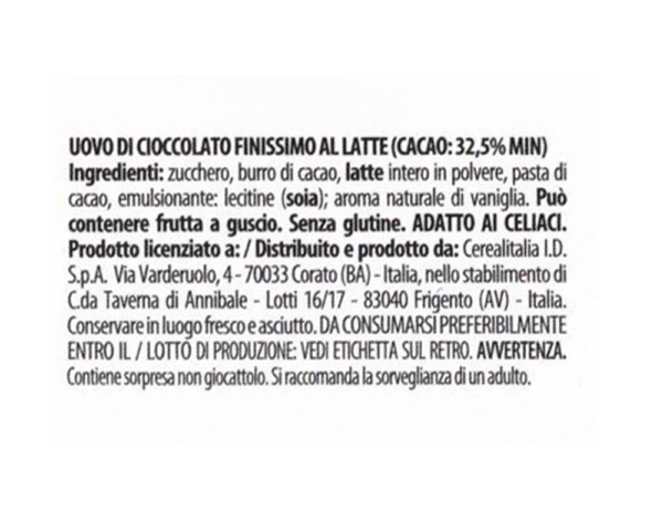 Dolci Preziosi Uovo Fantacalcio al Cioccolato al Latte con Sorpresa 240g ingredienti