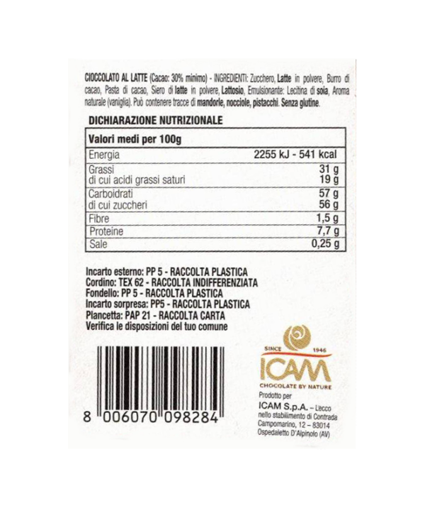 Icam Uovo Hellas Verona al Cioccolato a Latte con Sorpresa Ufficiale 180g ingredienti