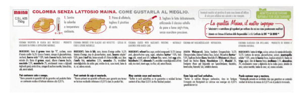 Maina Colomba con Canditi e Glassa Senza Lattosio 750g ingredienti