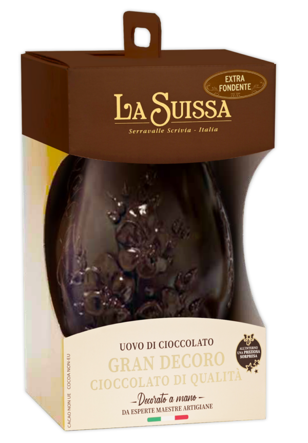 La Suissa Uovo di Cioccolato Fondente con Decorazioni Miste 500g