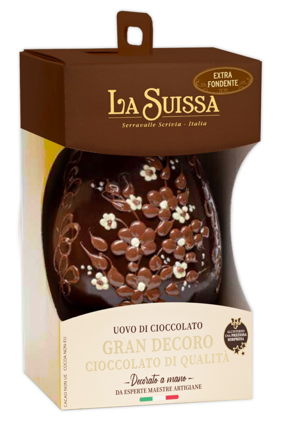 La Suissa Uovo di Cioccolato Fondente con Decorazioni Miste 500g