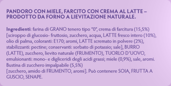 Bauli Pandorì Mini Pandorino con Crema a Latte e Zucchero a Velo 150g ingredienti