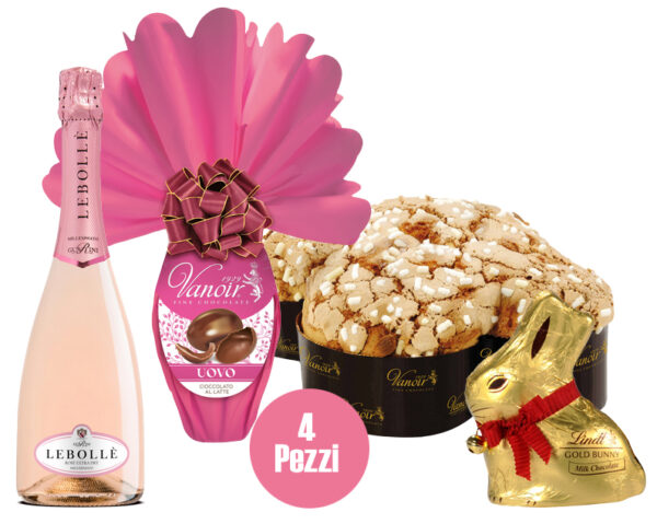 Vanoir Strenna Fiori di Pesco 4 Pezzi: Uovo, Colomba, Gold Bunny e Spumante
